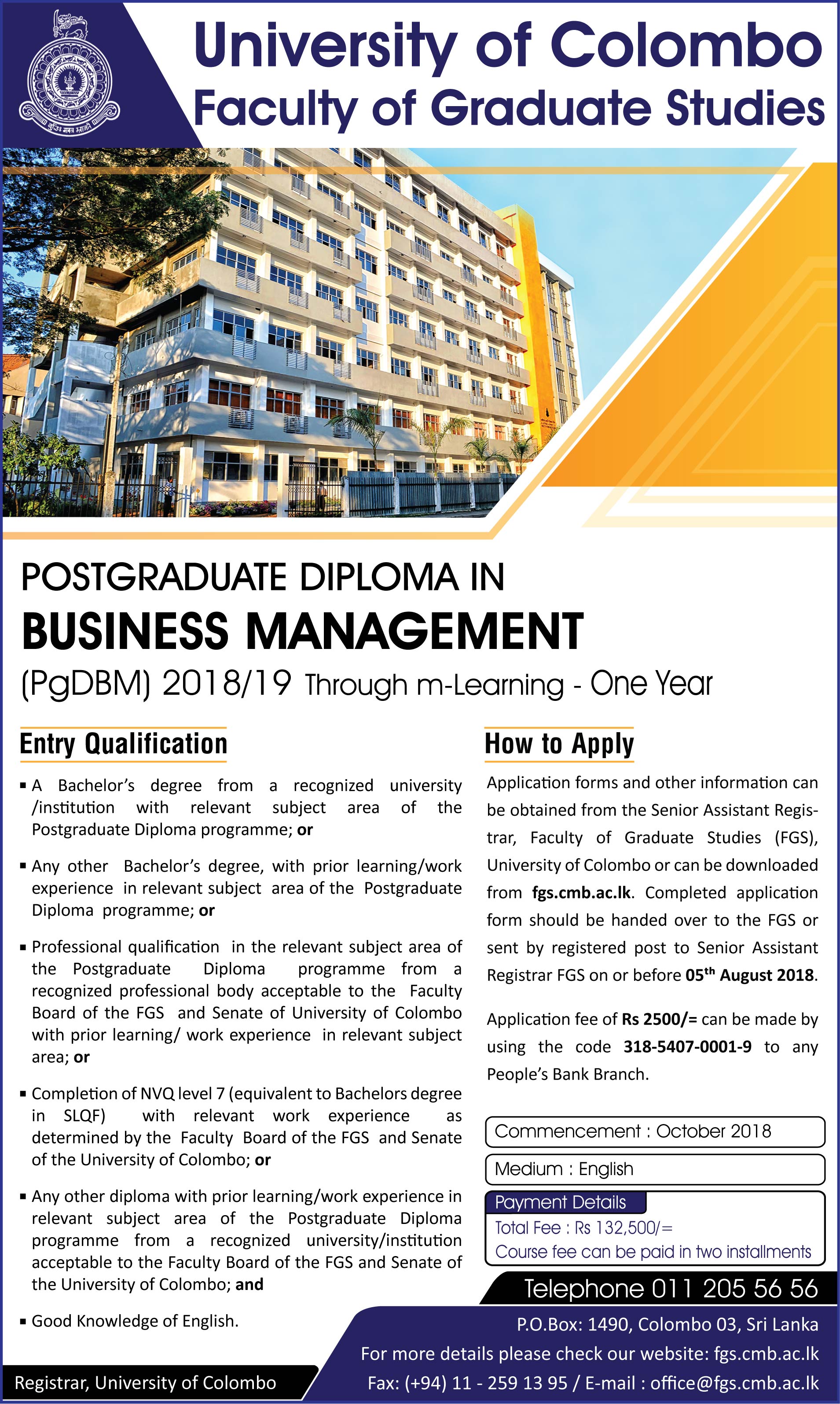 Postgraduate Diploma in Business Management - Faculty of Graduate Studies - University of Colombo